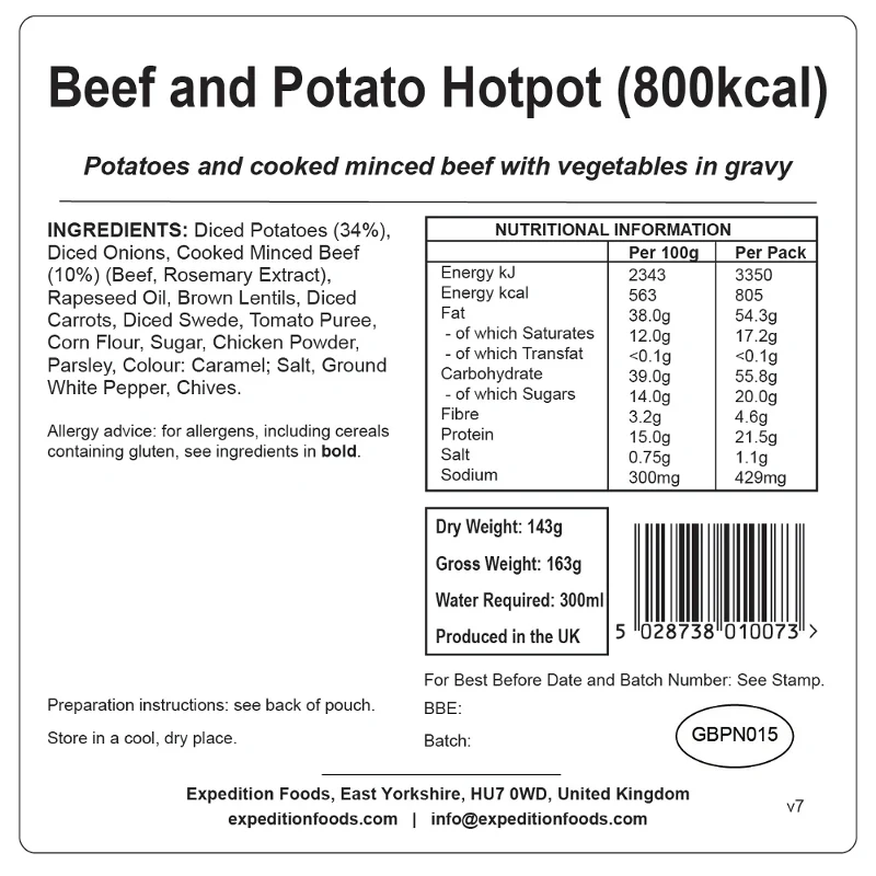 Expedition Foods Beef and Potato Hotpot (High Energy) - Image 3
