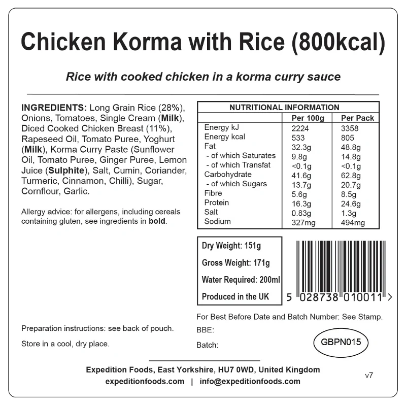 Expedition Foods Chicken Korma with Rice (High Energy) - Image 3