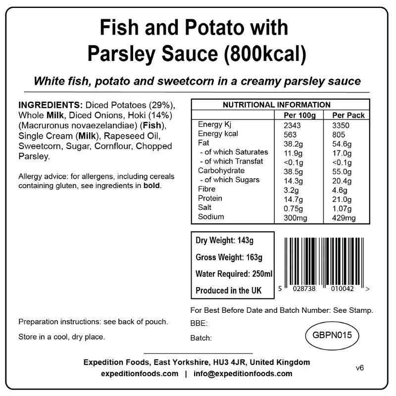 Expedition Foods Fish and Potato with Parsley Sauce (High Energy) - Image 3