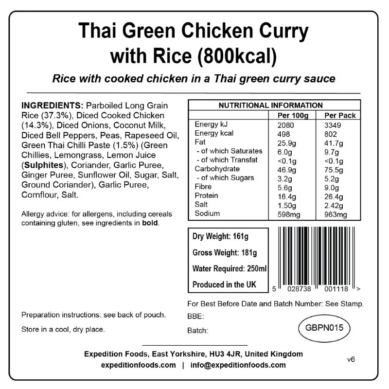 Expedition Foods Thai Green Chicken Curry with Rice (High Energy) - Image 3
