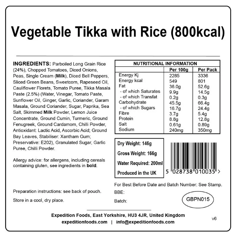 Expedition Foods Vegetable Tikka with Rice (High Energy) - Image 3
