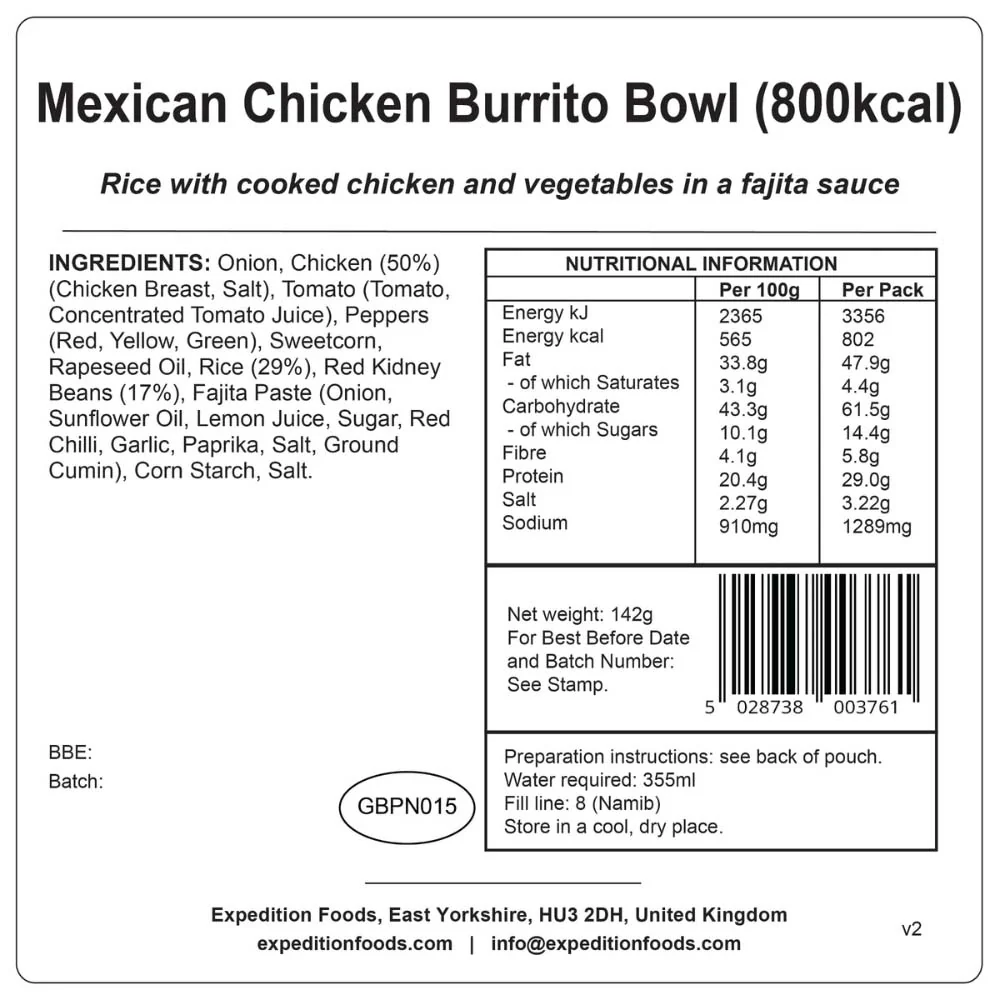 Expedition Foods Mexican Chicken Burrito Bowl (High Energy) - Image 3