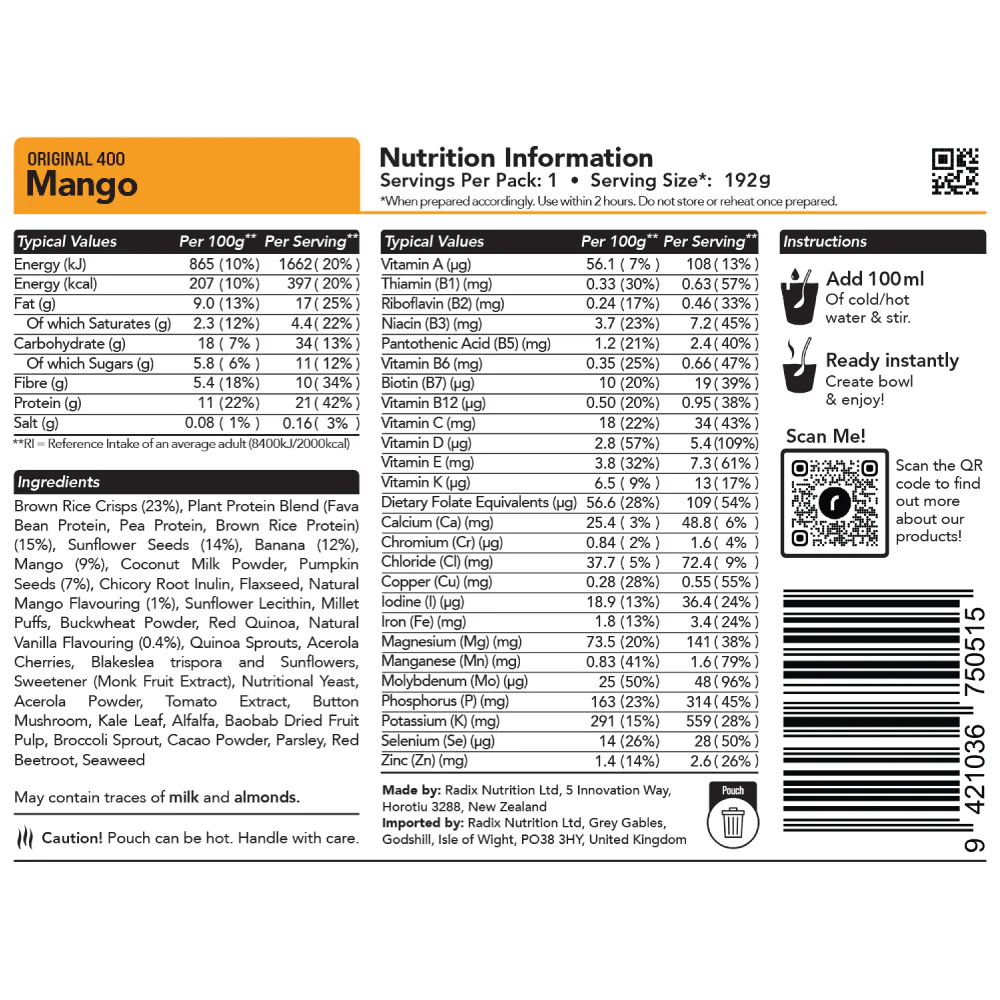 Radix Nutrition Original Mango Breakfast Meal (92g) 400kcal - Image 2