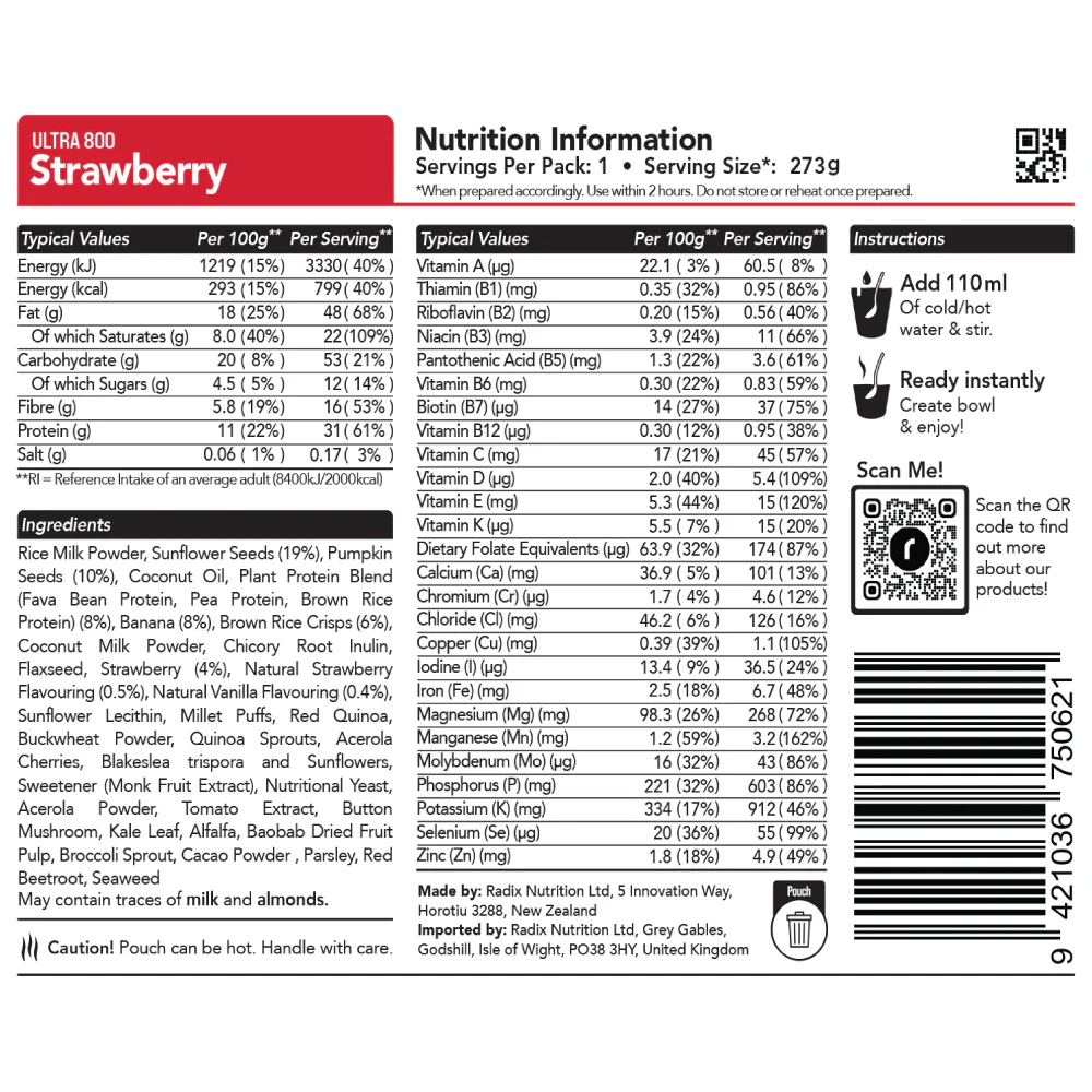 Radix Nutrition Ultra v9 Strawberry Breakfast Meal (164g) 800kcal - Image 2